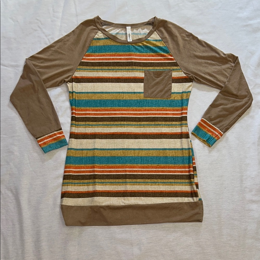 Stripped Long Sleeve Top with Pocket Silky Material